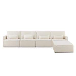 Canapé 4 places chaise longue en bouclé et en pin Blanc Nei…