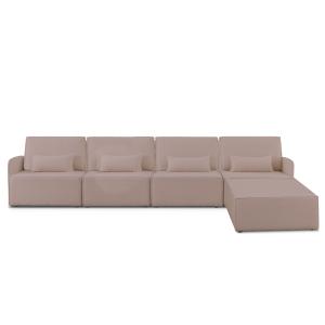 Canapé 4 places chaise longue en bouclé et en pin Rose clai…