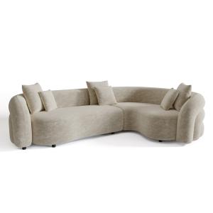 Canapé 6 places d'angle droit velours texturé taupe