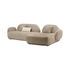 Canapé angle droit 5 places en tissu bouclette beige