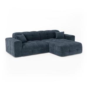 Canapé angle droit 5 places en velours gaufré bleu minéral…