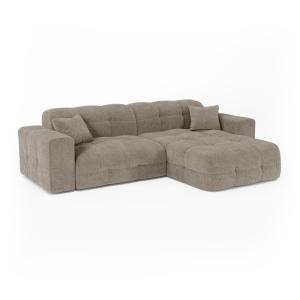 Canapé angle droit 5 places en velours gaufré taupe