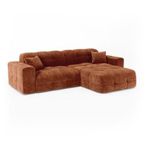 Canapé angle droit 5 places en velours gaufré terracotta