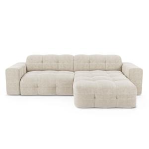 Canapé angle droit 5 places velours crème 230cm