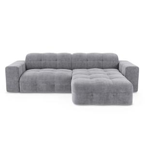 Canapé angle droit 5 places velours gris clair 230cm