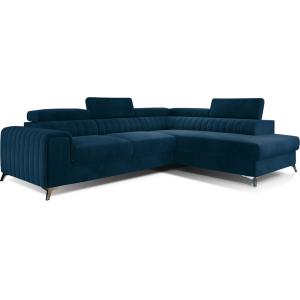 Canapé angle droit convertible velours bleu 5 places