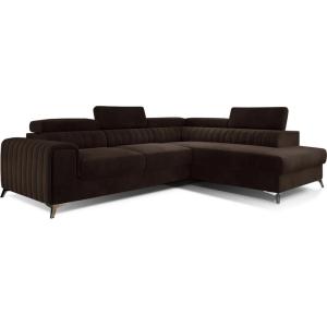 Canapé angle droit convertible velours marron 5 places