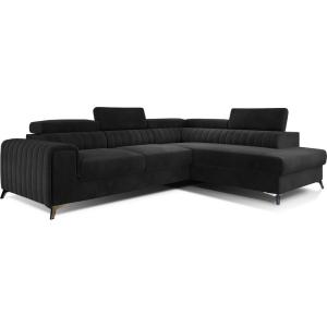 Canapé angle droit convertible velours noir 5 places