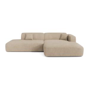 Canapé angle droit ouvert velours côtelé beige 5 places