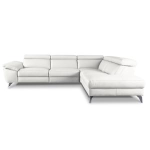 Canapé angle droit relax électrique cuir blanc cassé 5 plac…