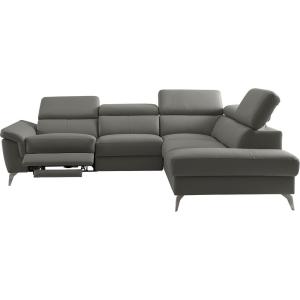 Canapé angle droit  relax électrique cuir gris foncé 5 plac…