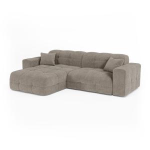 Canapé angle gauche 5 places en velours gaufré taupe