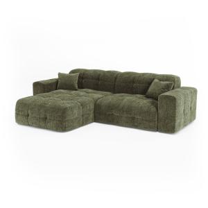 Canapé angle gauche 5 places en velours gaufré vert vintage…
