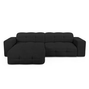 Canapé angle gauche 5 places tissu bouclette noir 230cm