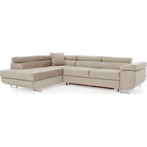 Canapé angle gauche convertible en velours beige 5 places