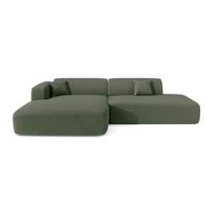Canapé angle gauche ouvert tissu tramé vert olive 5 places