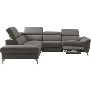 Canapé angle gauche relax électrique cuir gris foncé 5 plac…
