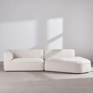 Canapé asymétrique 4/5 places en textile effet lin beige