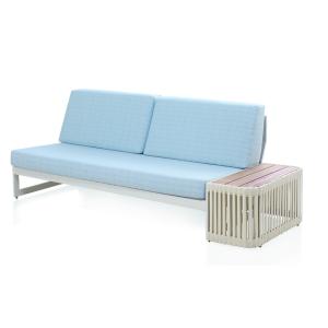 Canapé avec table d'appoint teck, aluminium blanc, coussins…