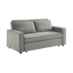Canapé, banquette lit 2 places gris clair velours côtelé