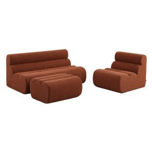 Canapé bouclette texturée 3 places   repose pied terracotta…
