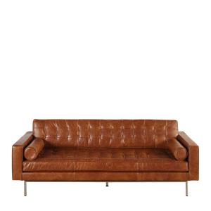 Canapé capitonné 3 places en cuir marron