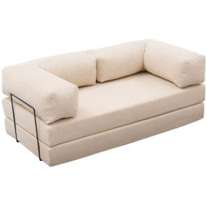 Canapé chauffeuse 3 places en chenille comfort crème