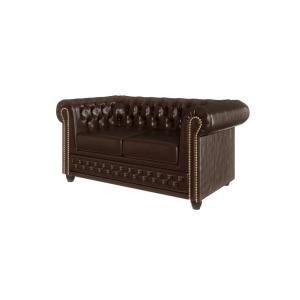 Canapé Chesterfield 2 places en cuir végan, marron