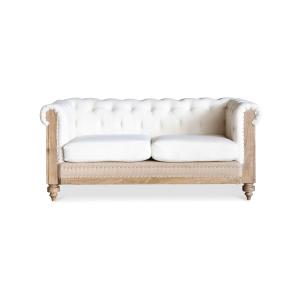 Canapé chesterfield 2 places en lin beige