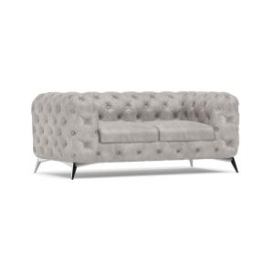 Canapé Chesterfield 2 places en velours gris avec pieds arg…