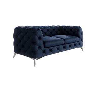 Canapé Chesterfield 2 places en velours, pieds en métal, bl…