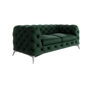 Canapé Chesterfield 2 places en velours, pieds en métal, ve…