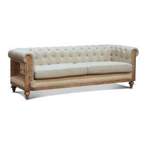 Canapé Chesterfield 3 places en lin beige