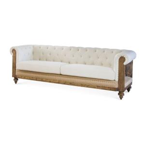 Canapé Chesterfield 3 places en lin blanc
