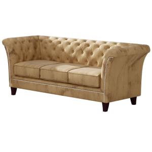 Canapé Chesterfield 3 places en velours, beige