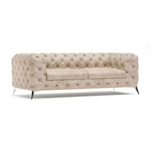 Canapé Chesterfield 3 places en velours beige avec pieds ar…
