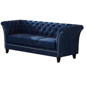 Canapé Chesterfield 3 places en velours, bleu marine