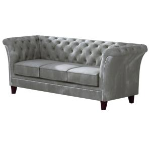 Canapé Chesterfield 3 places en velours, gris