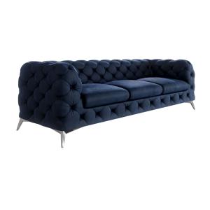 Canapé Chesterfield 3 places en velours, pieds en métal, bl…