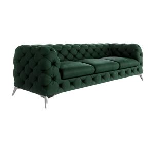 Canapé Chesterfield 3 places en velours, pieds en métal, ve…