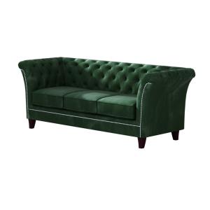 Canapé Chesterfield 3 places en velours, vert bouteille