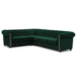 Canapé Chesterfield d’angle avec fonction lit en velours ve…