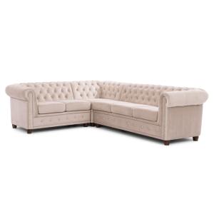 Canapé Chesterfield d’angle en velours beige