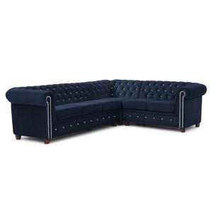 Canapé Chesterfield d’angle en velours bleu marine