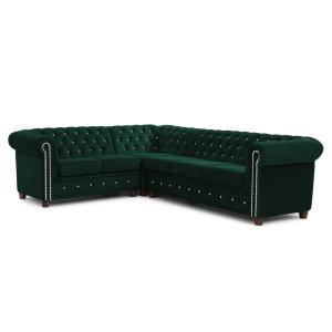 Canapé Chesterfield d’angle en velours vert bouteille