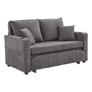 Canapé convertible 2 place tissu chenille gris, USB et port…