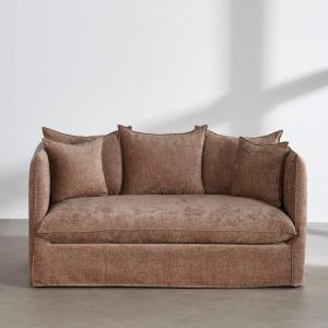 Canapé convertible 2 places effet velours beige latte, mate…