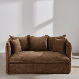 Canapé convertible 2 places effet velours vert kaki, matela…