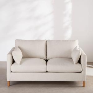 Canapé convertible 2 places en textile tramé beige, matelas…