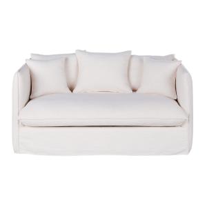 Canapé convertible 2 places en tissu blanc effet lin, matel…